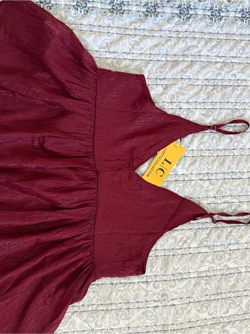 Lizette Collection XS Burgundy Beaded Sequin Babydoll Cami Boho Festival Y2K Top - Picture 6 of 9